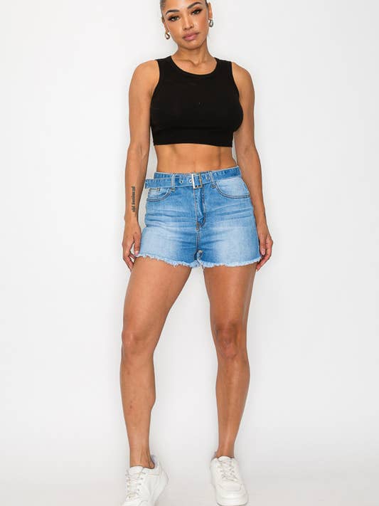 Shorts in denim elasticizzato Mia per la vendita all'ingrosso da parte di Machine Jeans