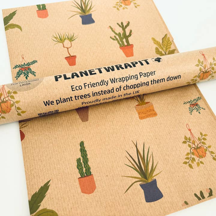 PlanetWrapIt - Wholesale Wrapping Paper Roll - Houseplants Recycled Kraft Wrapping Paper Gift Wrap
