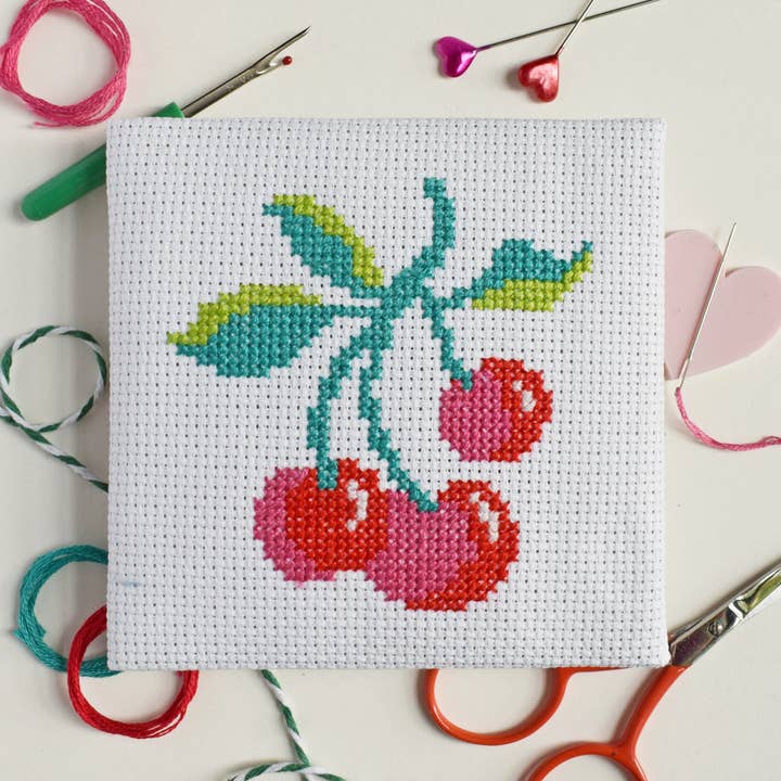 'Cherries' Mini Cross Stitch Kit for wholesale by The Make Arcade