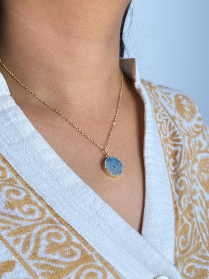 Colar de Quartzo Solar Aqua por atacado de Hi Handmade
