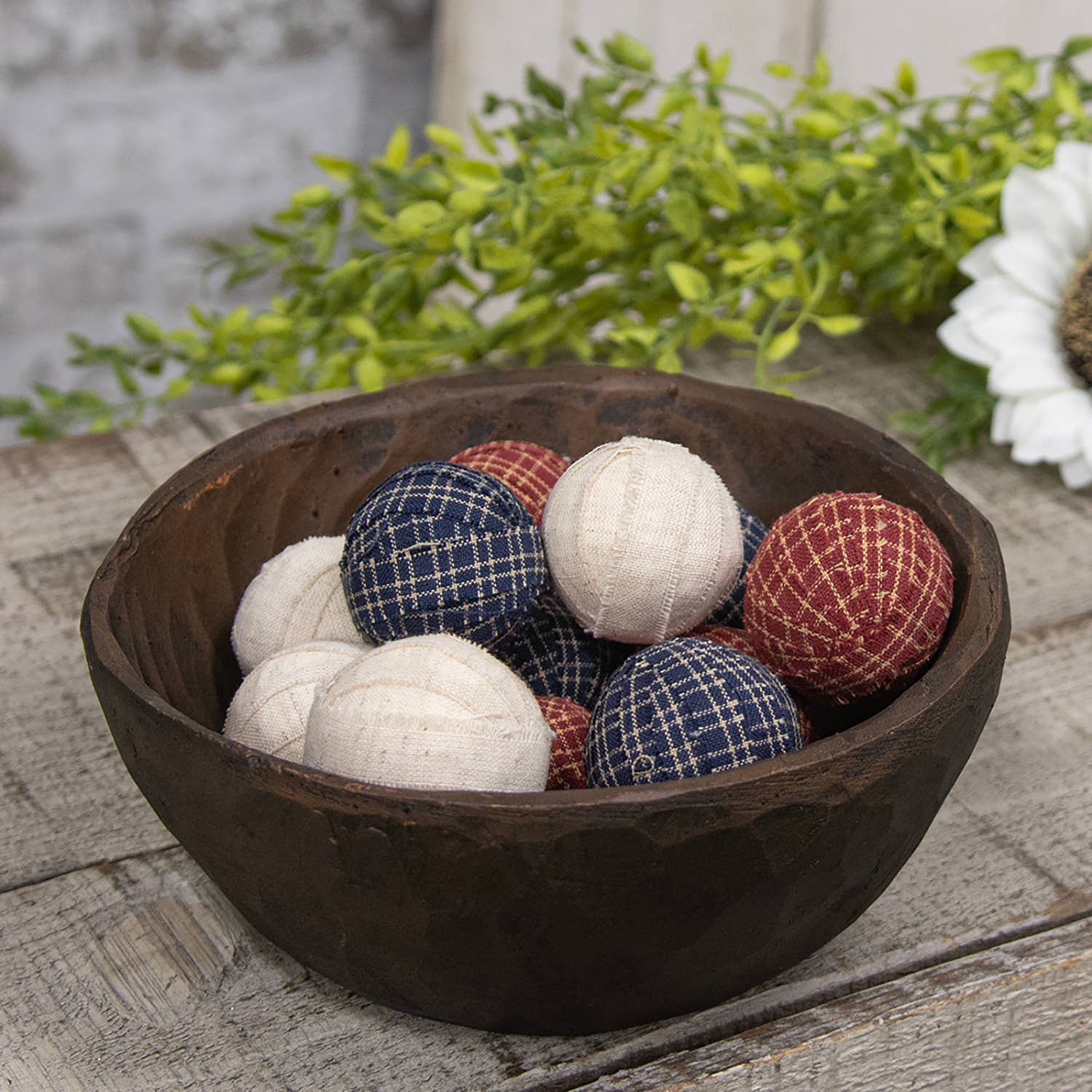 The Hearthside Collection - Wholesale Decorative Tabletop Object - 12/Set, Americana Primitive Plaid Rag Balls1