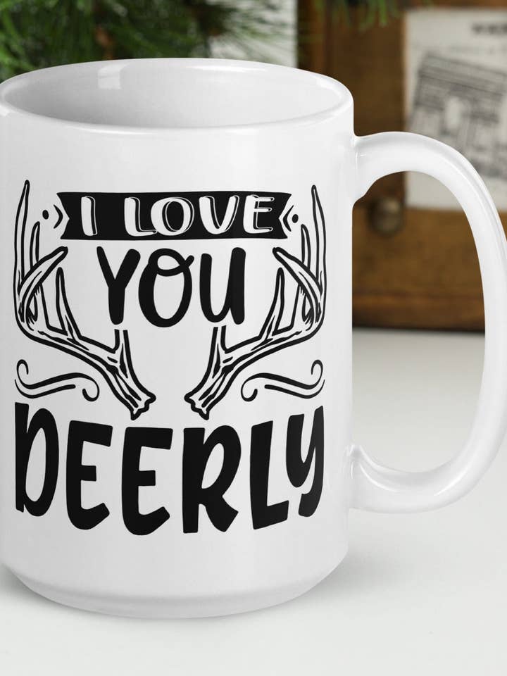 Ik hou hert van je | Cadeau voor Jager Echtgenoot Echtgenote Vriend Vriendin Broer Verloofde | Witte Glanzende Mok | Schattige Keramische Koffiekop voor wholesale door Montgomery and Claire