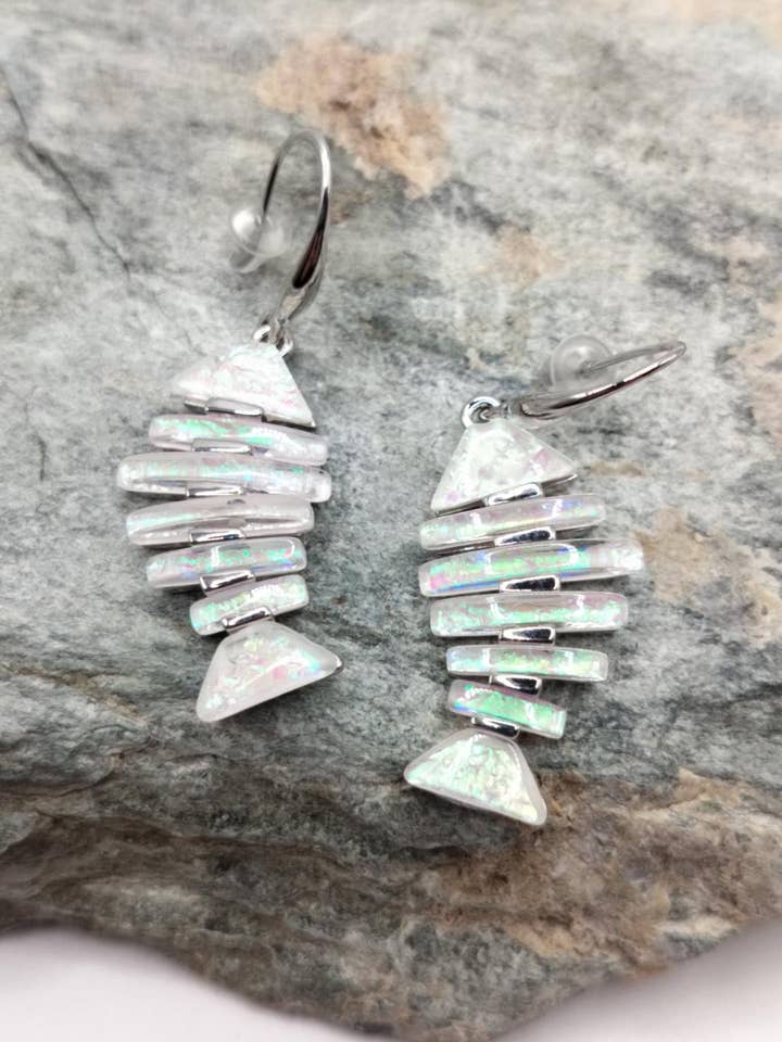 White Multi Colorful Bone Fish Earrings for wholesale by Captiva Blu Jewelry