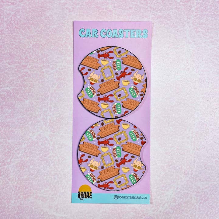 2 Car Coasters, Purple Friends Couch Pattern for wholesale by Sonny Rising