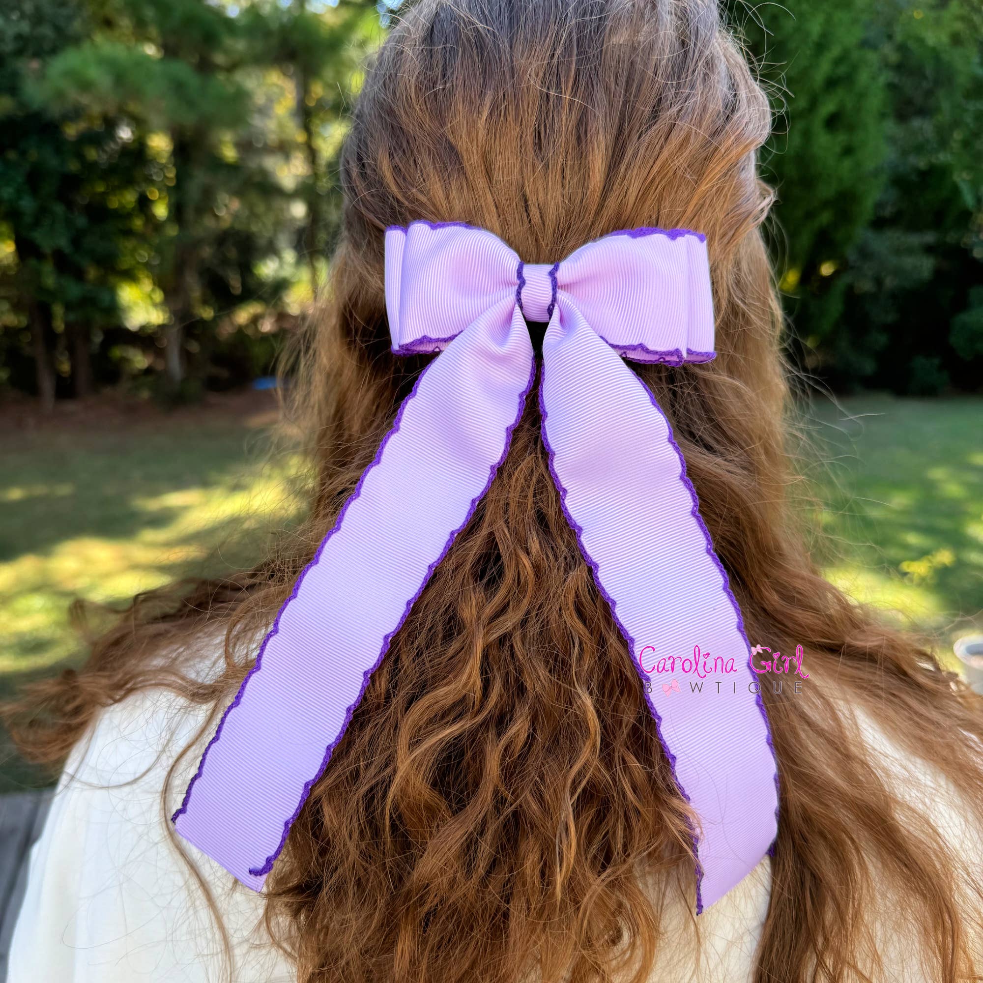 Carolina Girl Bowtique - Wholesale Hair Bow - Women's - 5 in Double Stacked Moonstitch Hair Bow with Long Tails1