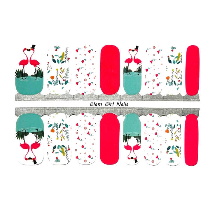 Flamingo Love Nail Wraps for wholesale by Glam Girl Nails