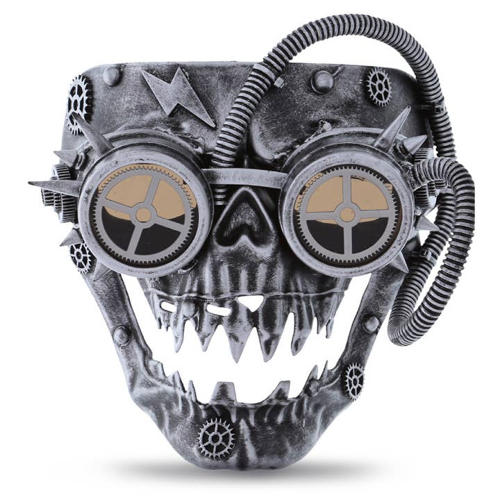 Steampunk - Metallic Mechanical Skull Face Mask - Silver for wholesale by Cota Global