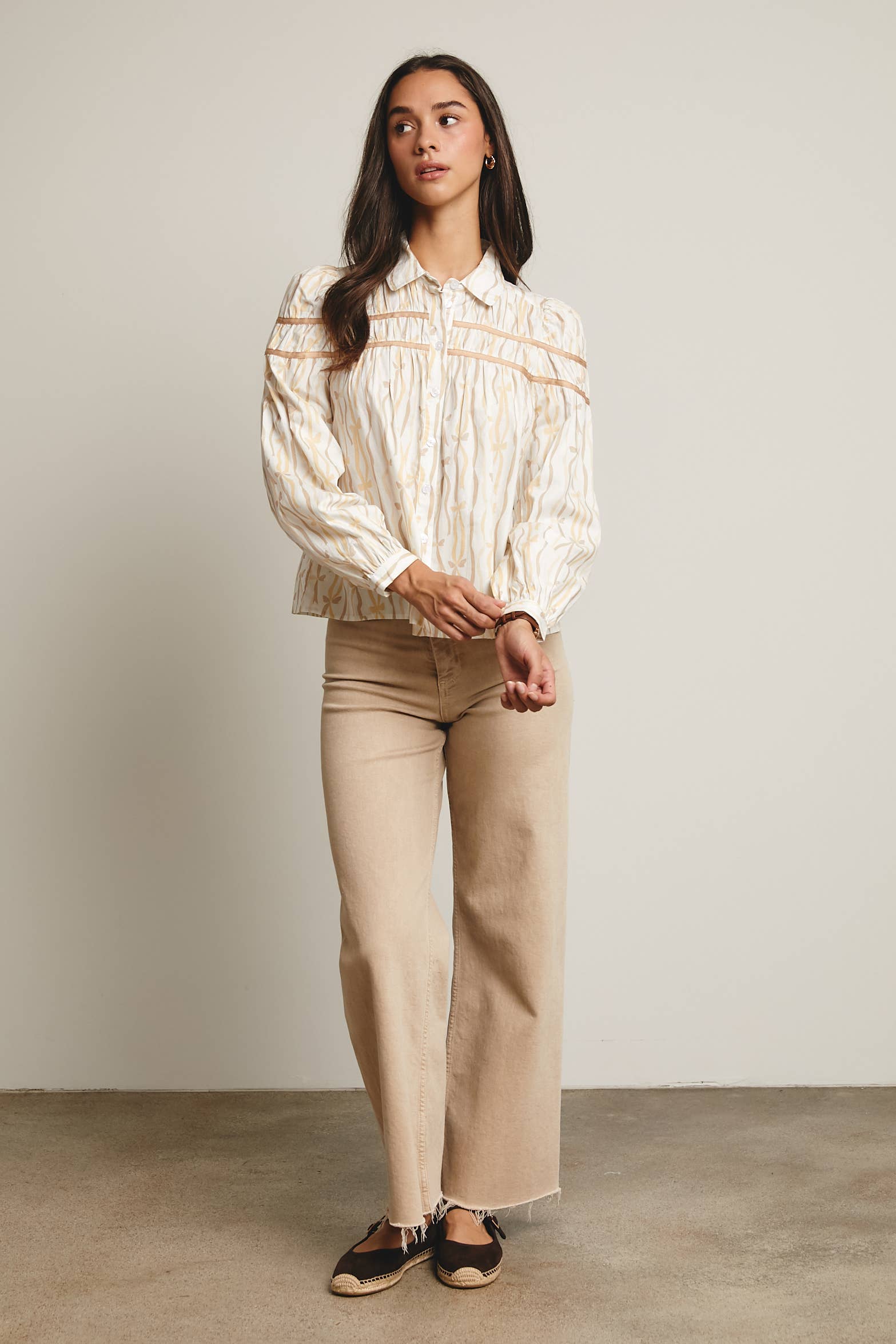 Forte – wholesale Blouse – Women’s – Ribbon Stripe Puff Sleeve Blouse FT00057