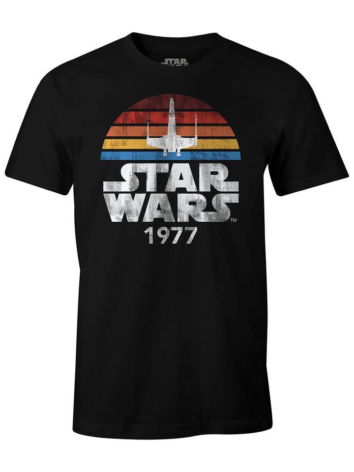 Black Star Wars T-shirt - 1977 for wholesale on Faire1