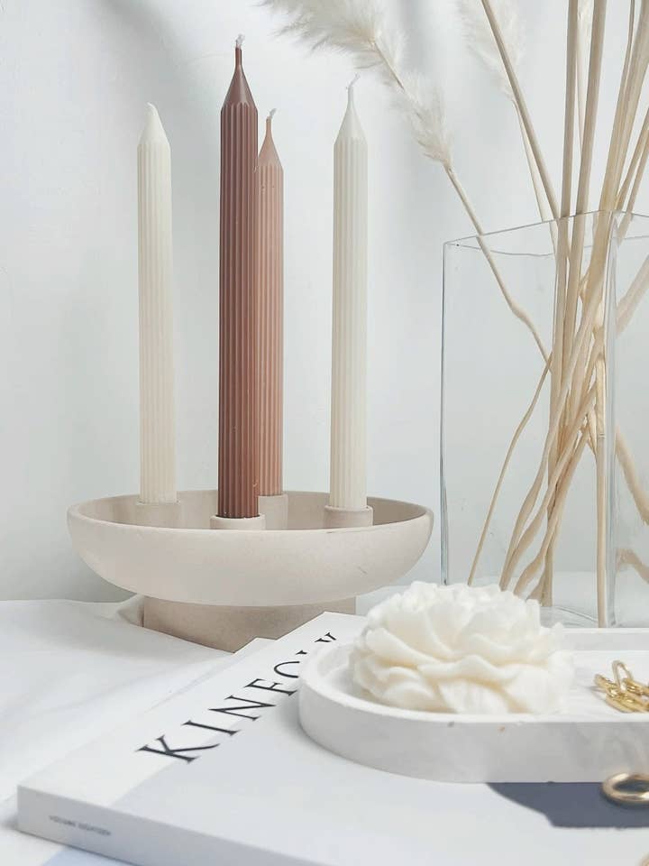 Handmade Ribbed Tall Tapered Pillar Candle Decorative for wholesale by The lines studio