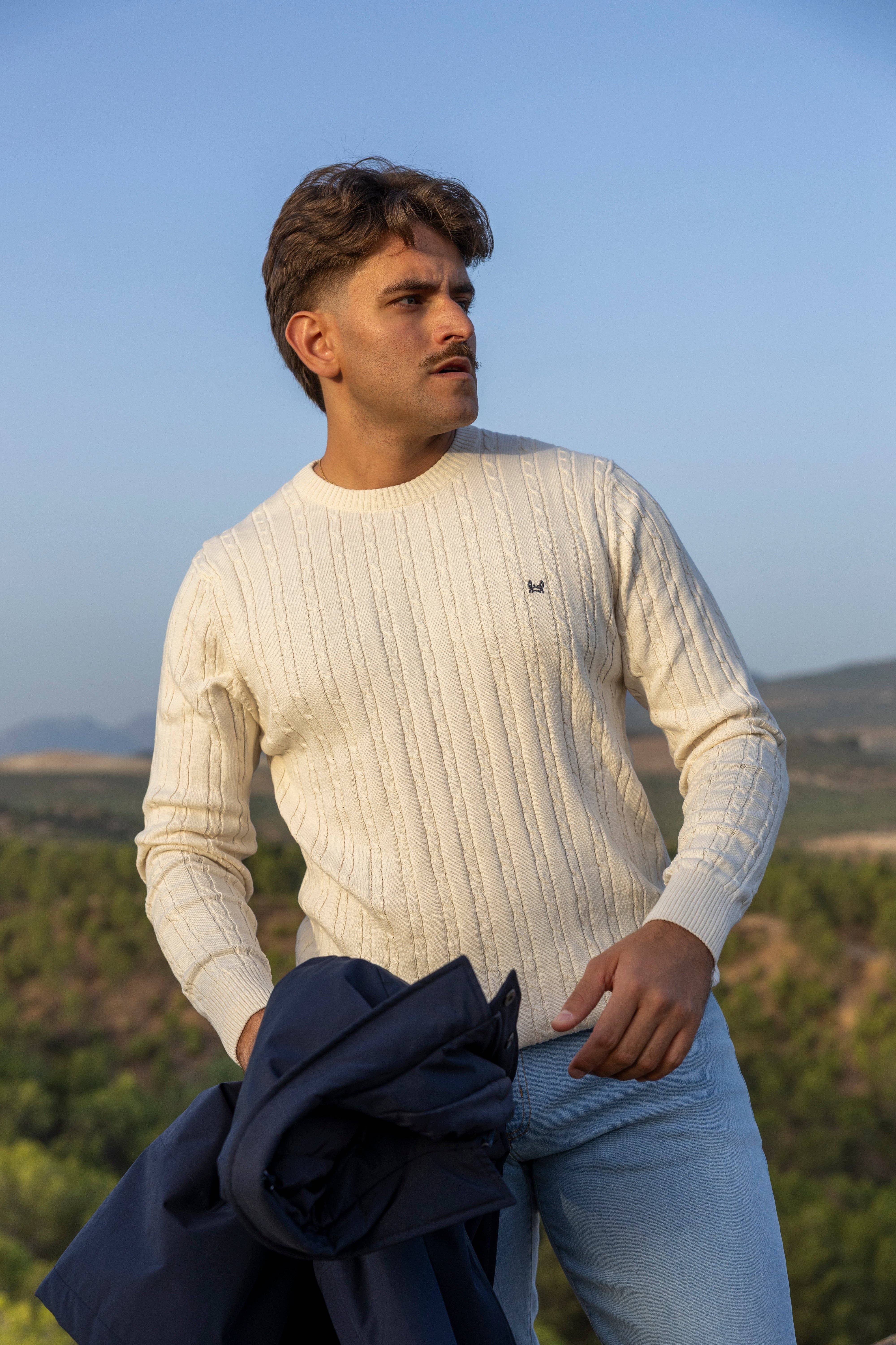 Custi Mikelo: Men's Clothing & Christmas Gifts - Wholesale Knit Sweater - Men's - Beige Cable Knit Sweater3