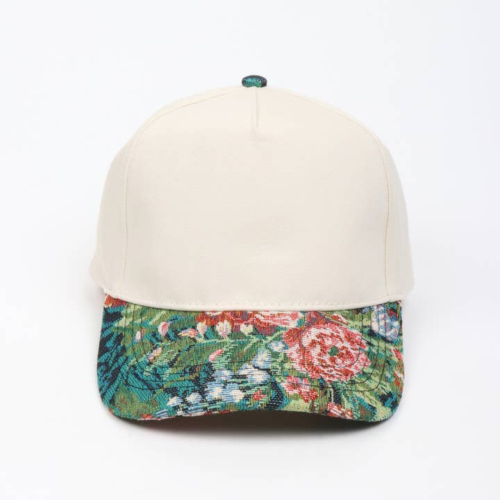 David And Young - Wholesale Baseball Cap - Women's - Floral Print Brocade 5 Panels Two Tone Baseball Cap4