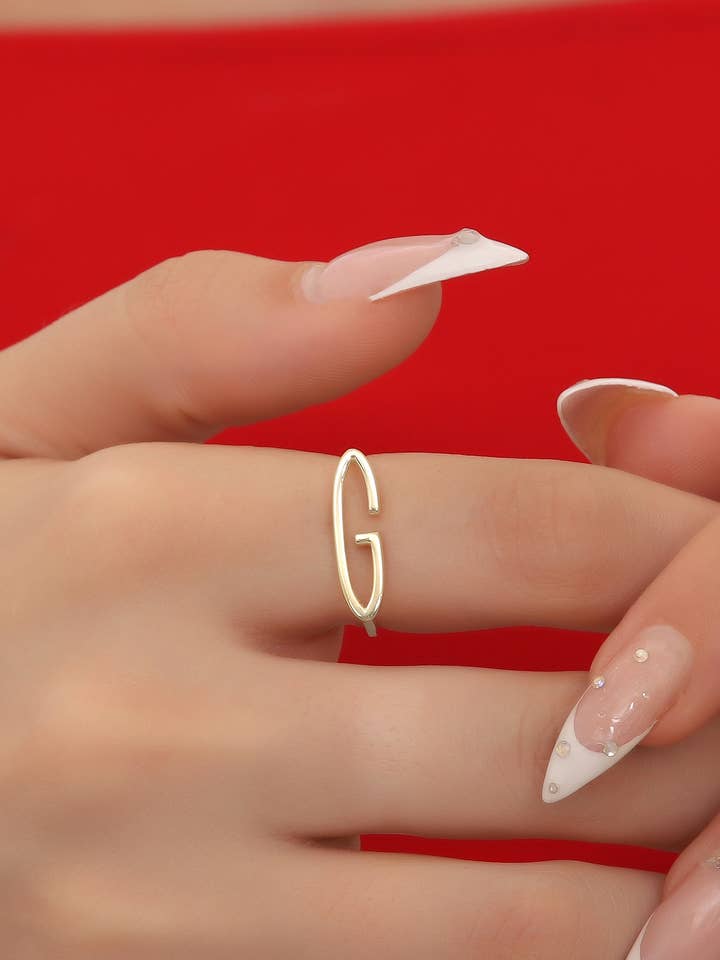 Bague ajustable en argent sterling 925 avec lettre "G" pour la vente par AVENS