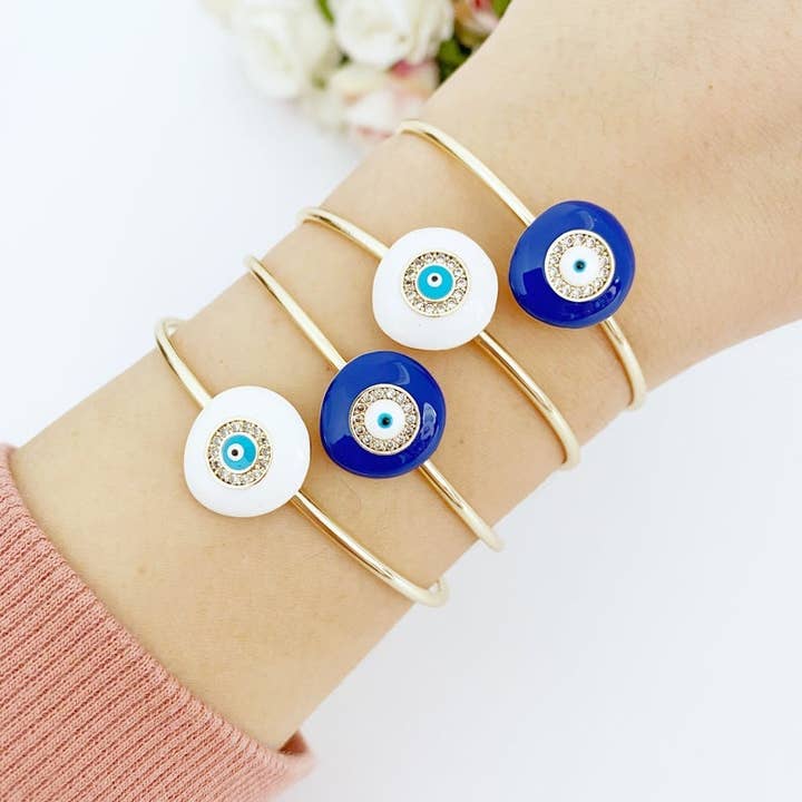 Evileyefavor – wholesale Manschettarmband – Evil Eye Armband, Runda onda ögat armband armband, Vita onda ögat