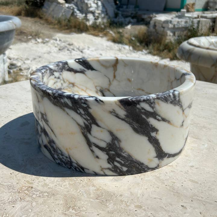 Arbon Marble - Venta al por mayor Conjunto de accesorios de baño - Lavabo Calacatta Viola, lavabo redondo de mármol blanco de 16 pulgadas, encimera de baño para granja rústica