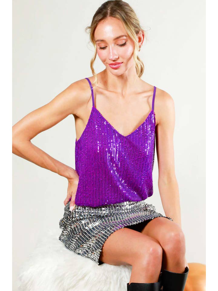 Vine & Love - Wholesale Camisole - Women's - Sequin V-Neck Adjustable Strap Camisole Top VT50900B10