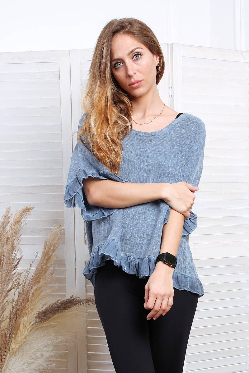 Happy look - Wholesale Blouse - Women's - Washed cotton top with ruffle detail22