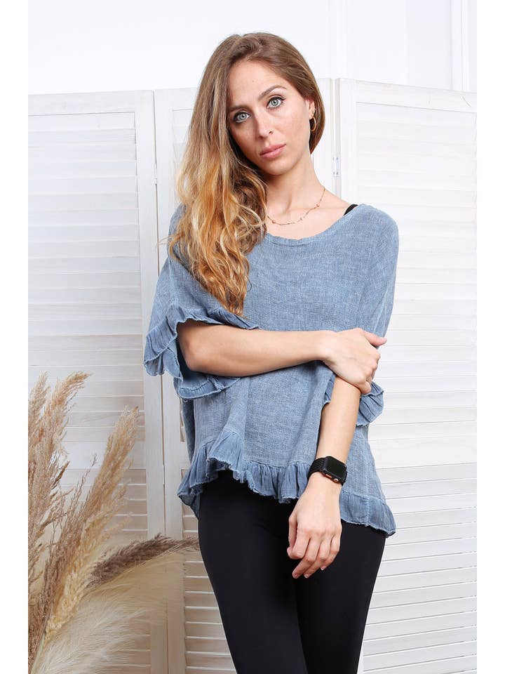 Happy look - Wholesale Blouse - Women's - Washed cotton top with ruffle detail22