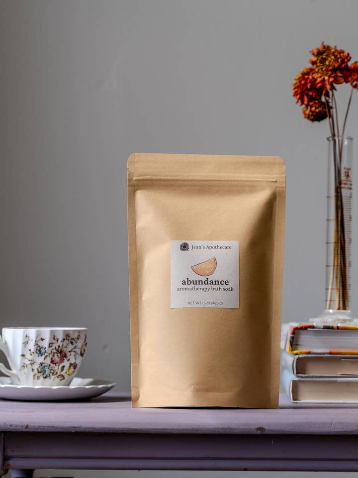 Abundance aromaterapi badesalt | Opløftende selvforkælelsesgave for engroshandel hos Jean's Apothecare