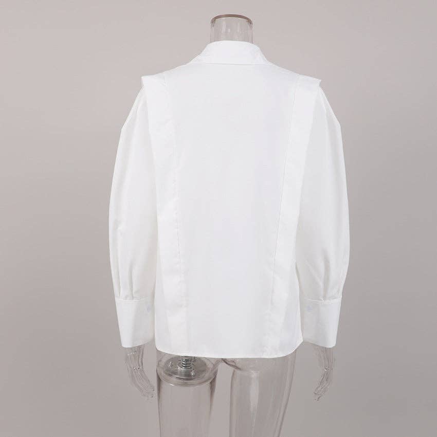 Marayn – Camisa com botões no colarinho – Mulher por atacado – Blusa Branca de Outono Estilo Moderno Chique e Descontraído9