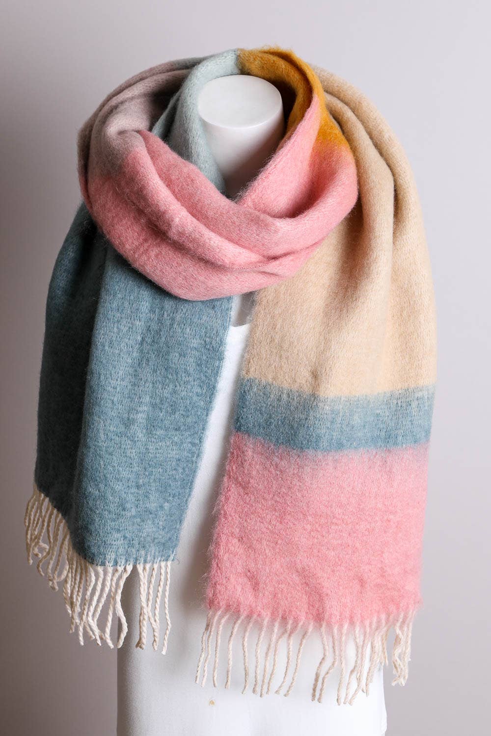 Leto Accessories - Wholesale Scarf - Women's - Winter Color Block Faux Mohair Scarf 10
