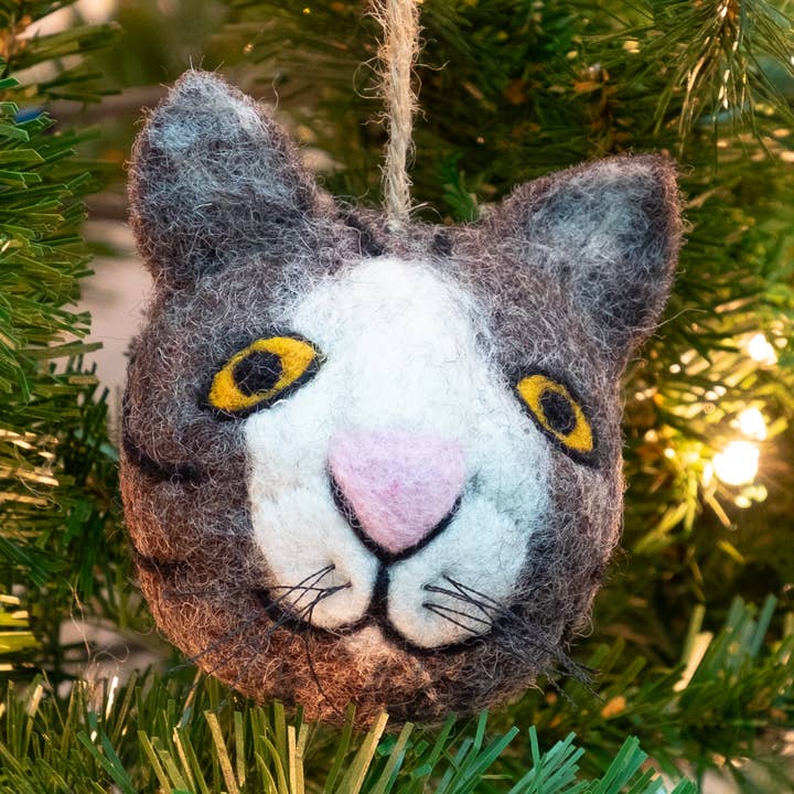 Ornament - Felt Cat Head, Assorted for wholesale by The Winding Road