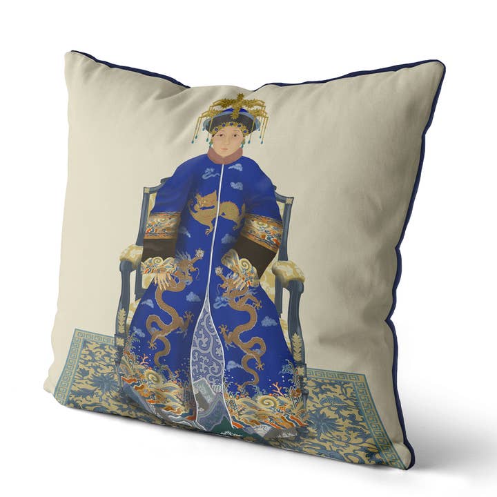 FabFunky Ltd - Vente Coussin décoratif - Coussin d'oreiller Chinoiserie bleu Emperor/Empress 21
