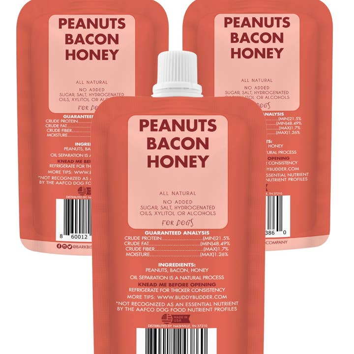 Bark Bistro - Wholesale Pet Treats - Dog - Dog Peanut Butter - 4oz Squeeze Packs Bangin Bacon Budder1