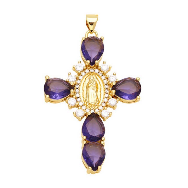 ACCITY - Wholesale Pendant/Charm Necklace - Zirconia Pendant Virgin Mary Cross Necklace_CWMM58673