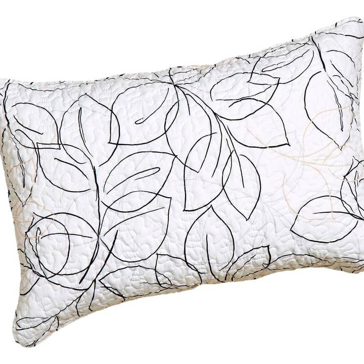 Tache Modern Abstract Leaf Line Art Foliage White Grey Black Gold Pillow Shams (TJ3571) for wholesale by Tache Home Fashion