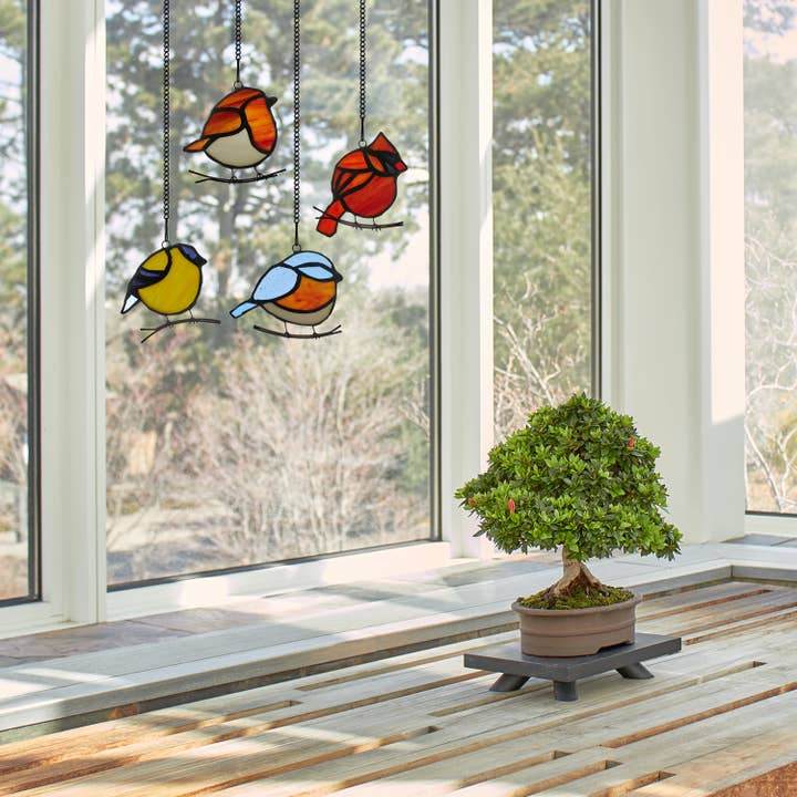 River of Goods - Wholesale Suncatcher - 4.5"H Bird Quartet Stained Glass Window Panel Set