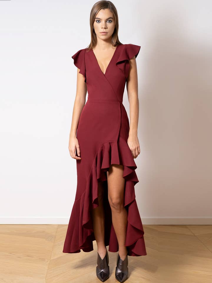 Robe portefeuille Cindy - Bordeaux pour la vente par AQ/AQ