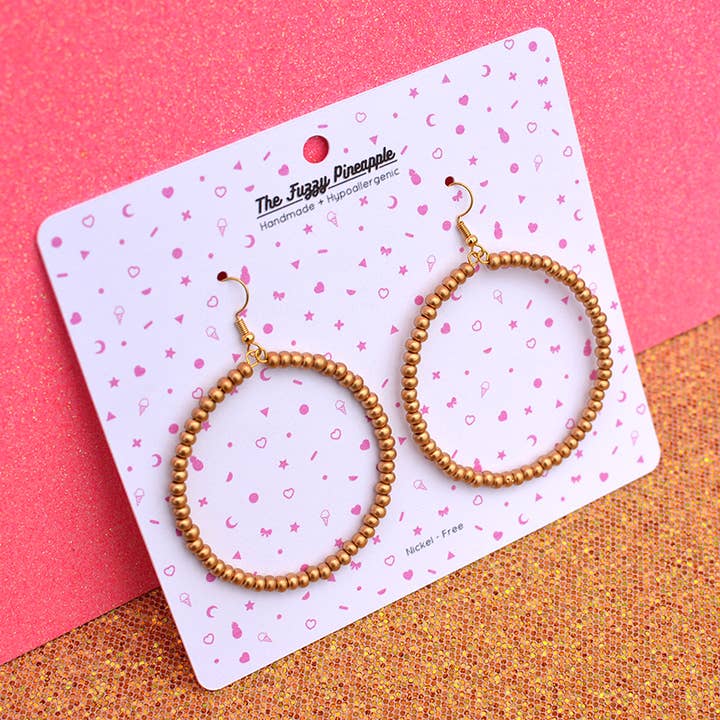 Rustic Gold Seed Bead Hoop Earrings for wholesale by The Fuzzy Pineapple