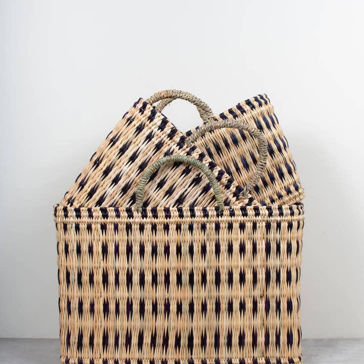 Bohemia Design - Wholesale Basket - Woven Reed Basket, Indigo Set of 3
