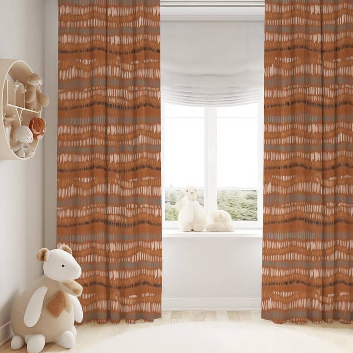 Abstract Rust Blackout Curtains for wholesale by Empowering Decor