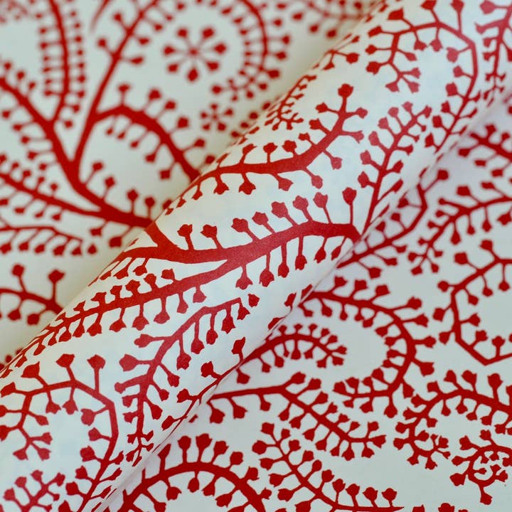 Cambridge Imprint - Wholesale Flat wrap - Patterned Paper Seaweed Paisley Crimson2