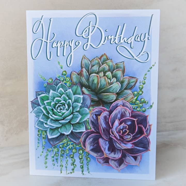 Happy Birthday Succulents Greeting Card (Botanical Card) for wholesale by Scribblebard Illustrations