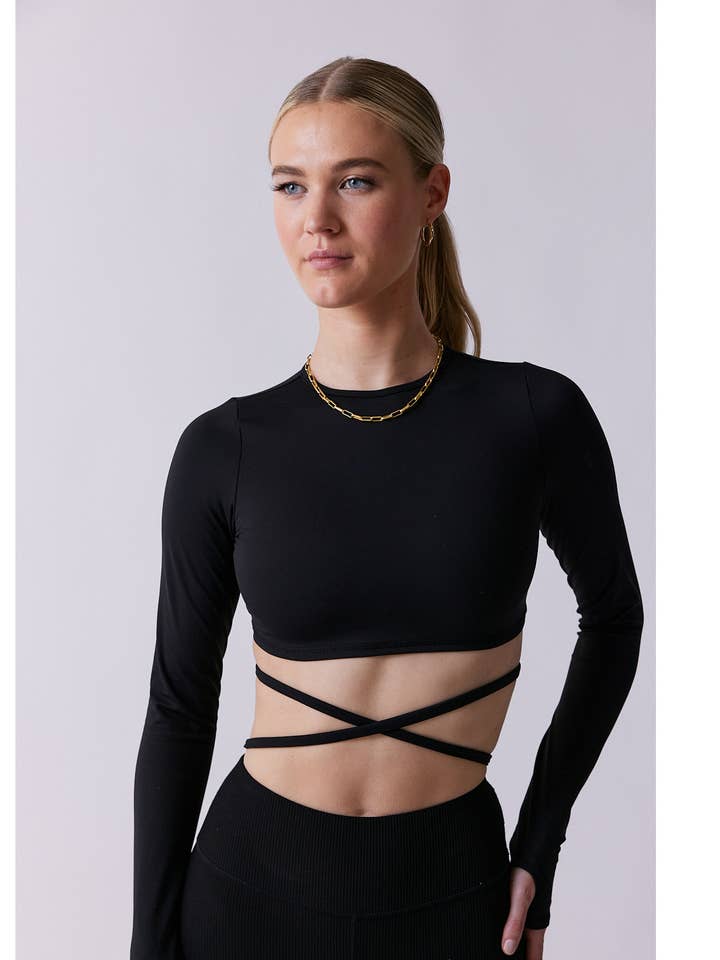 Long Sleeve Crop Top Black for wholesale by Aspparel