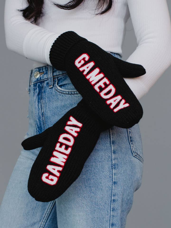 Black, White & Red Game Day Mittens for wholesale by Panache Apparel Co.