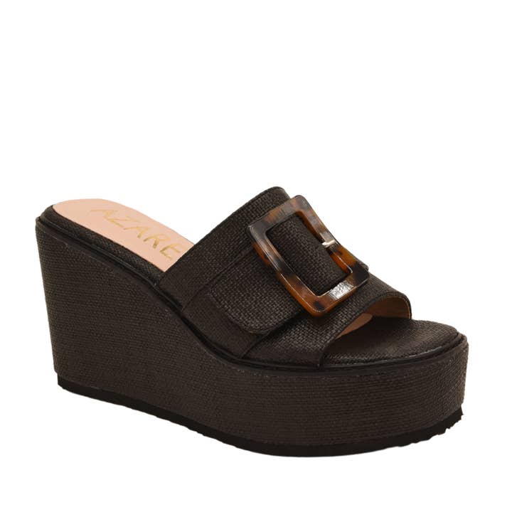 Schwarze Raffia-Keilabsatz mit Riemen und Verzierung für den Großhandel von Azarey