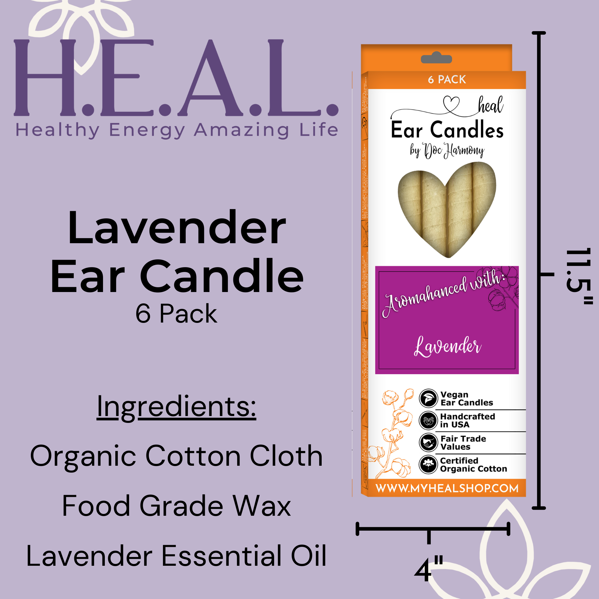 Healthy Energy Amazing Life - Wholesale Tapered Candle/Candlestick - Lavender Ear Candles by Doc Harmony4