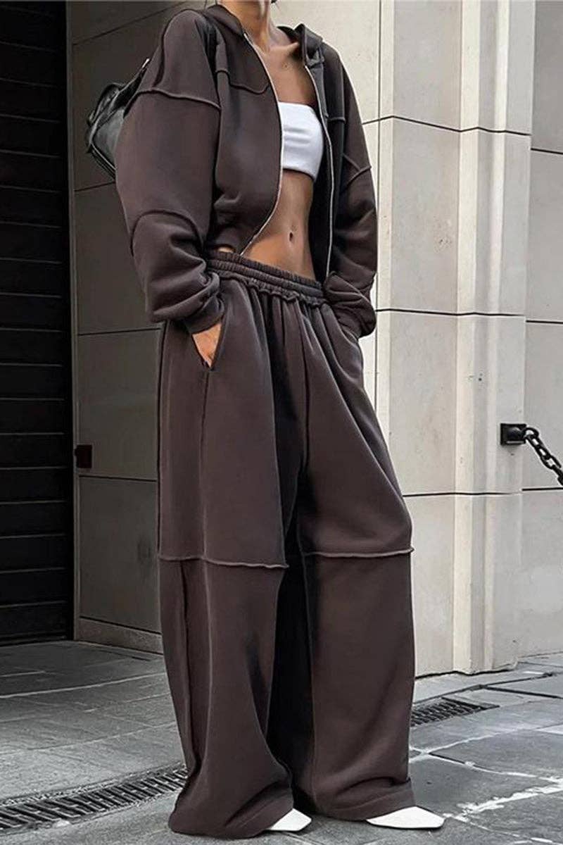 Mccolin - Wholesale Top & Pant Set (NOT Loungewear) - Women's - Hooded Two-Piece Wide-Leg Pants Set