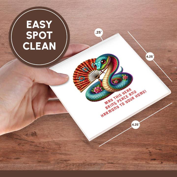 3dRose - Wholesale Coffee Mug - 3dRose, Blue snake, fan, flowers. Chinese Zodiac 2025. Cool gift for all., Coaster6