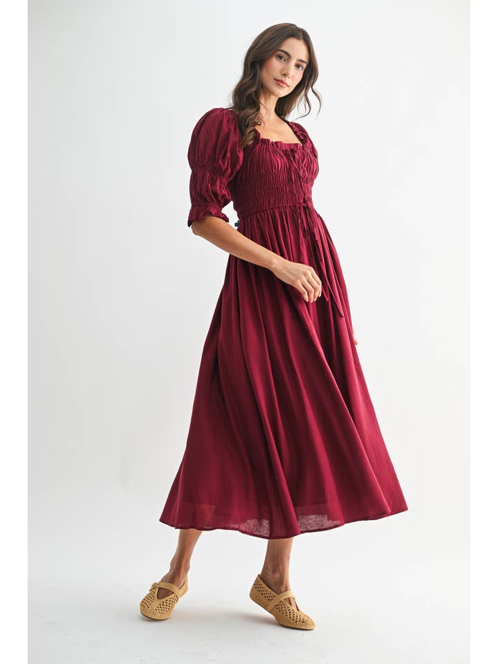 Camellia – wholesale Dress – Women's – CD25164 OFF-SHOULDER SMOCKED MIDI DRESS PLEATED SKIRT12