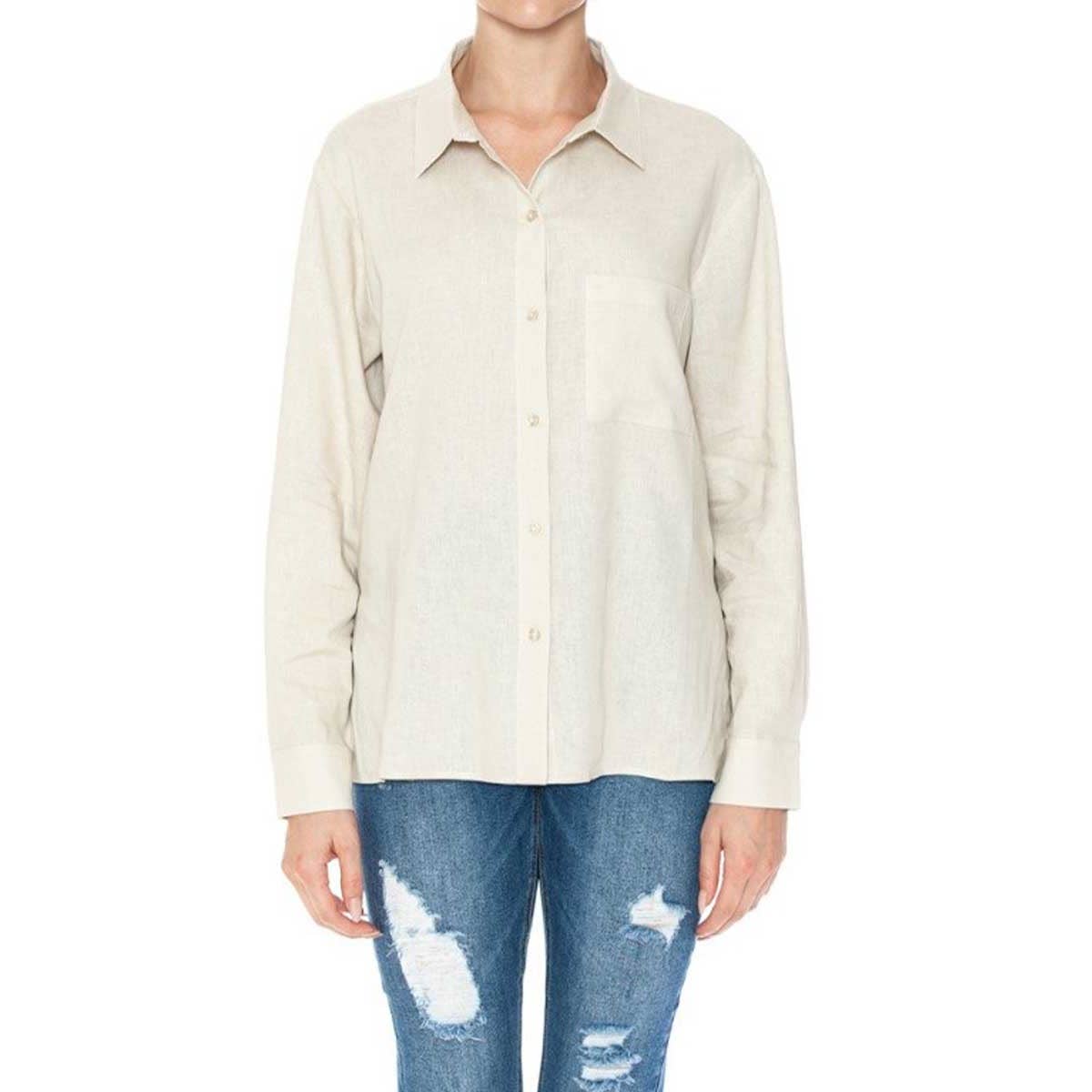 Timeless - Wholesale Button Down Shirt - Women's - LINEN LONG SLEEVE BUTTON DOWN SHIRT W SIDE SLITS9