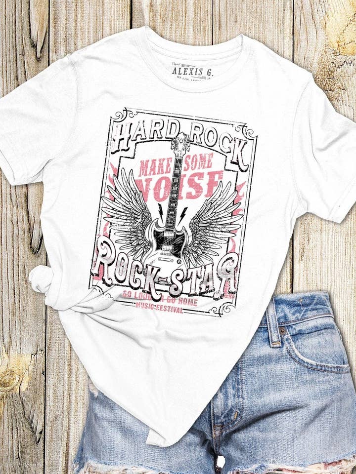 Retro Hard Rock Graphic Tee, Rock Music, Guitar, Concert Tee for wholesale by SewCalUSA