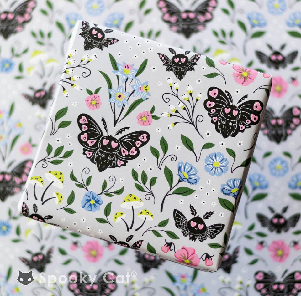 Spooky Cat Press - Wholesale Flat Wrap - Mothman Floral Gift Wrap (1 Sheet)0