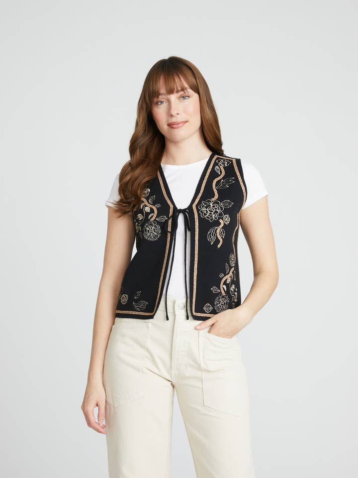 Gilet sans manches - Rosettes ravissantes noir pour la vente par DRIFTWOOD