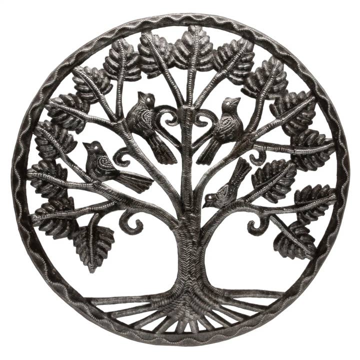 Mini Tree and 4 Birds with Border for wholesale by Le Primitif Galleries