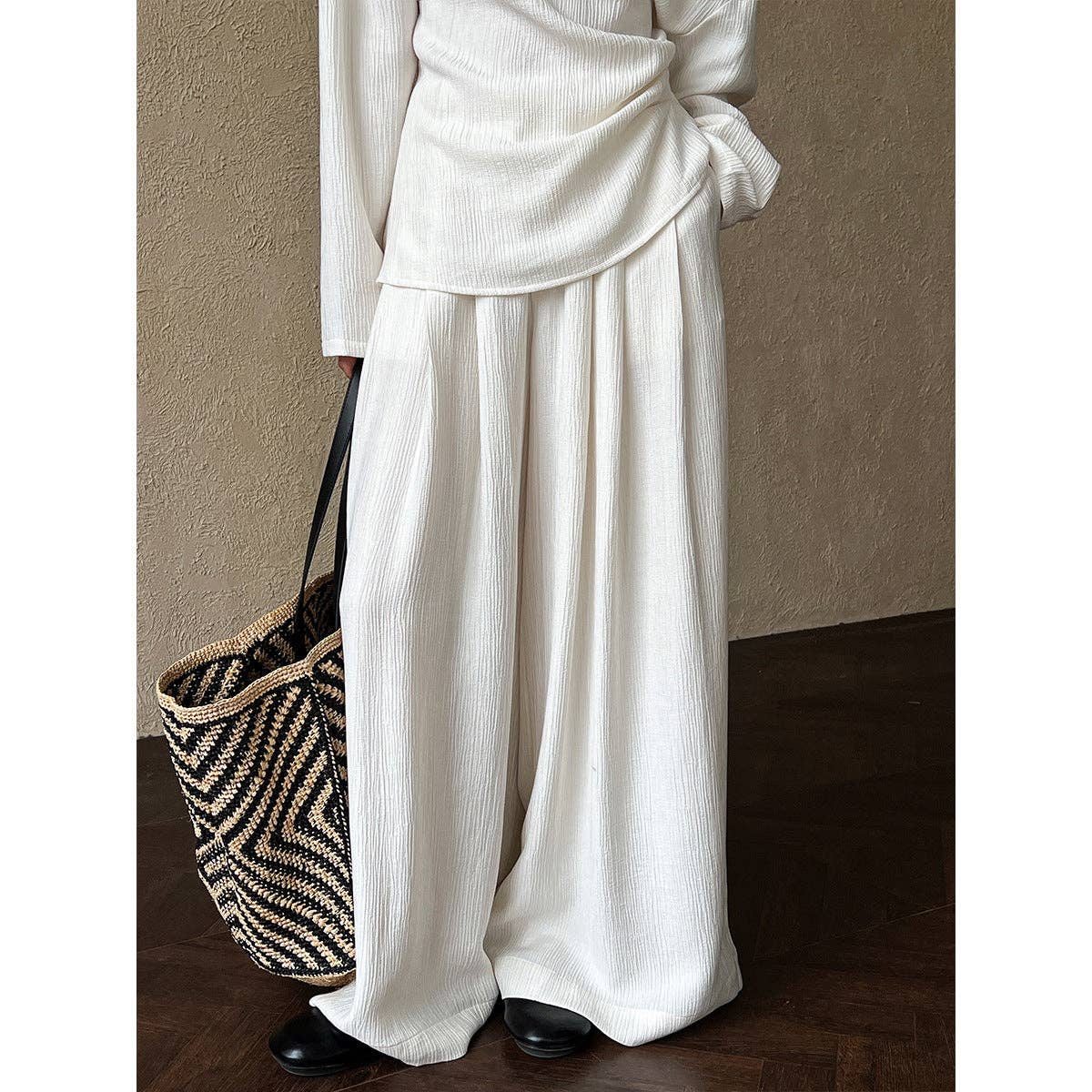 Marayn – wholesale Top & pants set (NOT Loungewear) – Women's – 2025 NEW Luxe Slouch Asymmetric Top  WideLeg Pants Set3